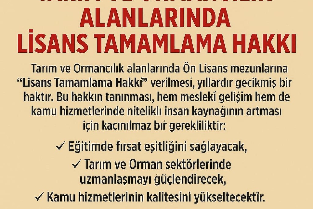 TARIM VE ORMAN BAKANLIĞI LİSANS TAMAMLAMA HAKKINDA 