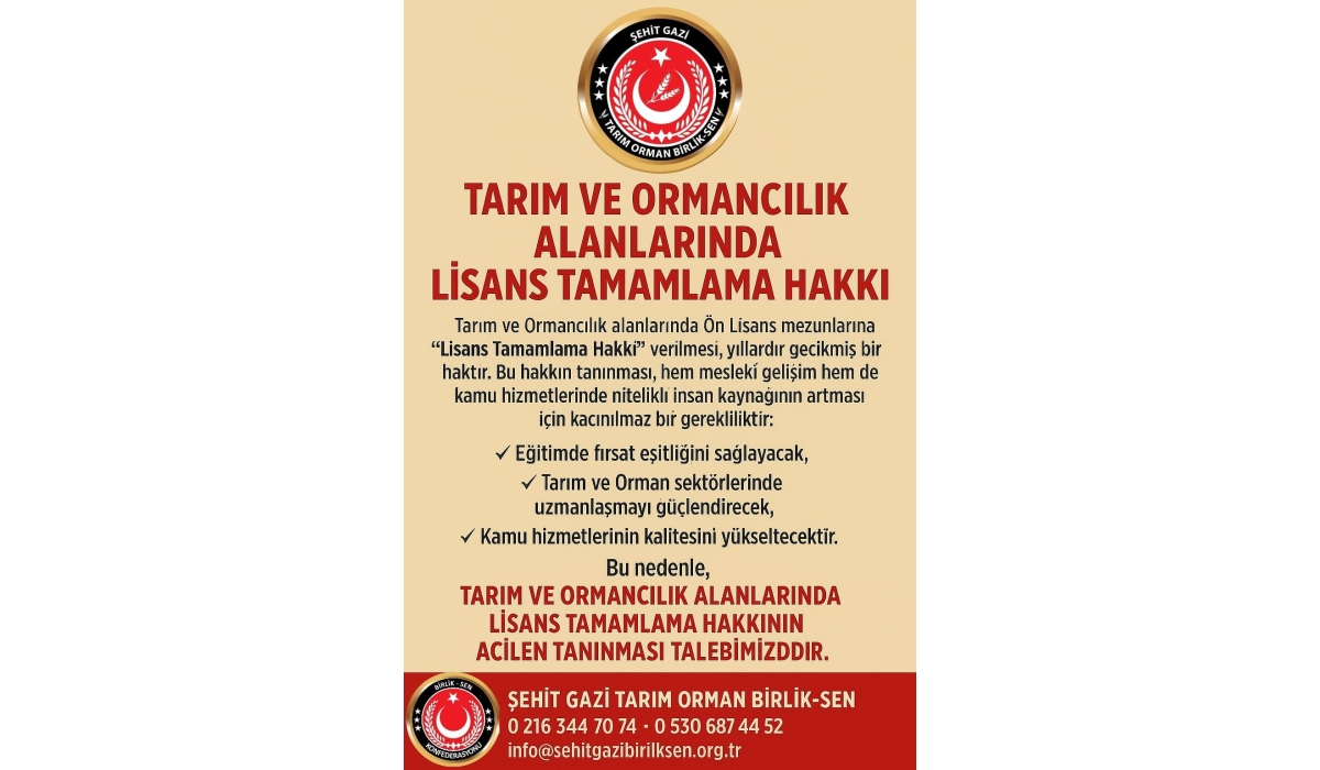 TARIM VE ORMAN BAKANLIĞI LİSANS TAMAMLAMA HAKKINDA 