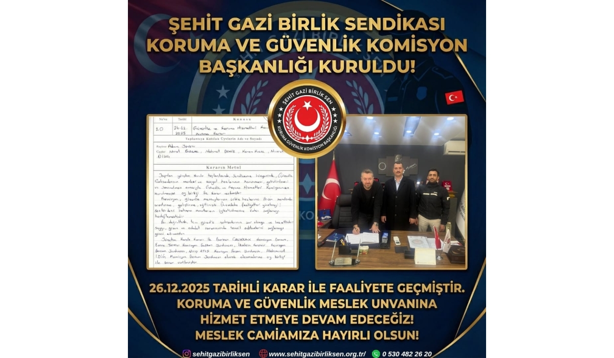 KORUMA VE GÜVENLİK KOMİSYONU BAŞKANLIĞI KURULMUŞTUR