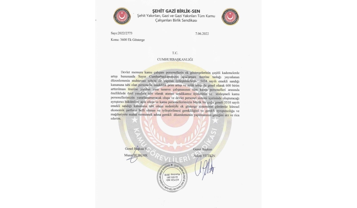 Şehit Gazi Birlik Sen Sendikası olarak ekonomik ve özlük haklarımız hakkında çıkarılacak olan kanun teklifi için TBMM’ye sunduğumuz görüş ve önerilerimiz
