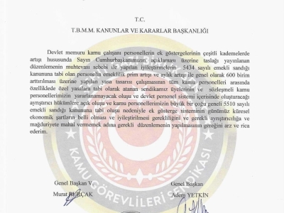 Şehit Gazi Birlik Sen Sendikası olarak ekonomik ve özlük haklarımız hakkında çıkarılacak olan kanun teklifi için TBMM’ye sunduğumuz görüş ve önerilerimiz