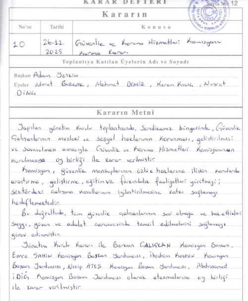 KORUMA VE GÜVENLİK KOMİSYONU BAŞKANLIĞI KURULMUŞTUR