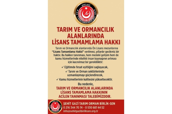 TARIM VE ORMAN BAKANLIĞI LİSANS TAMAMLAMA HAKKINDA 