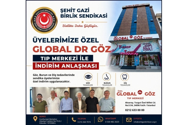 Global Dr Göz Tıp Merkezi ile indirim anlaşması imzalanmıştır.