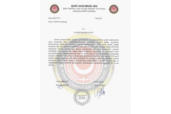 Şehit Gazi Birlik Sen Sendikası olarak ekonomik ve özlük haklarımız hakkında çıkarılacak olan kanun teklifi için TBMM’ye sunduğumuz görüş ve önerilerimiz